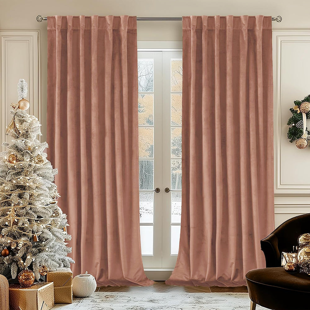 Una Velvet Pleated Curtains - Luxury 100% Blackout Drapery