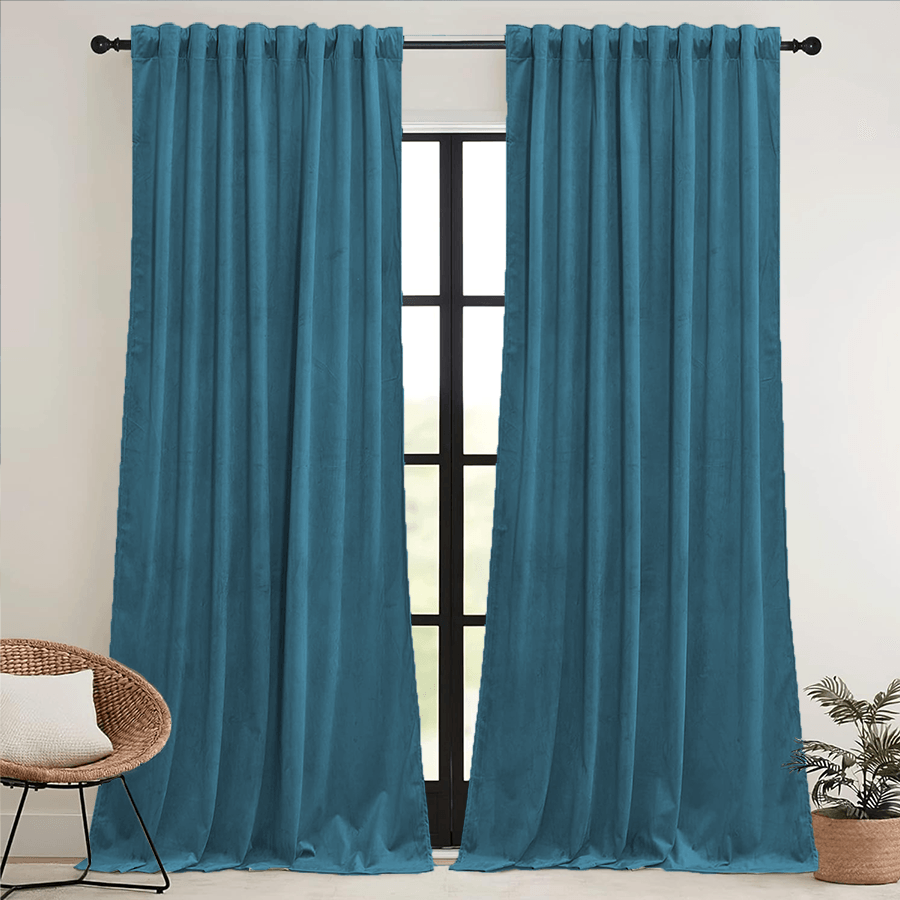 Una Velvet Pleated Curtains - Luxury 100% Blackout Drapery