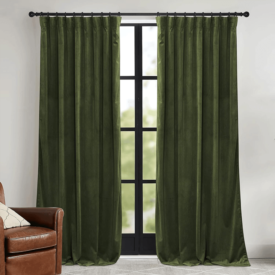 Una Velvet Pleated Curtains - Luxury 100% Blackout Drapery