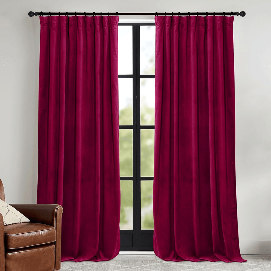 Una Velvet Pleated Curtains - Luxury 100% Blackout Drapery
