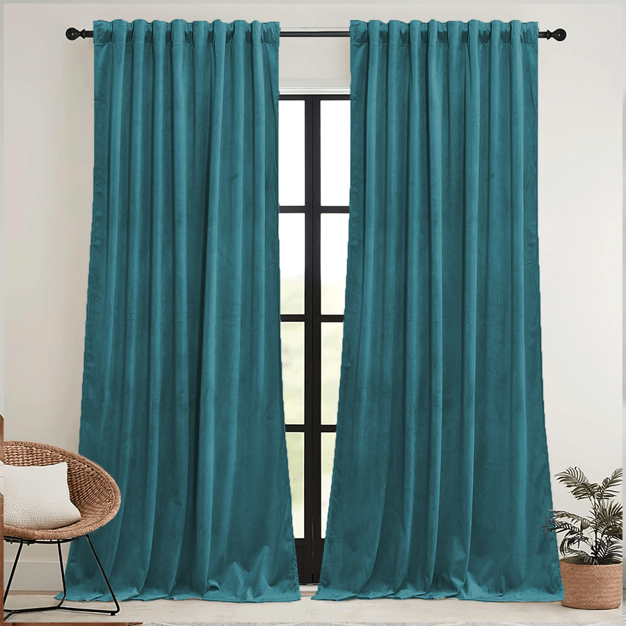Una Velvet Pleated Curtains - Luxury 100% Blackout Drapery
