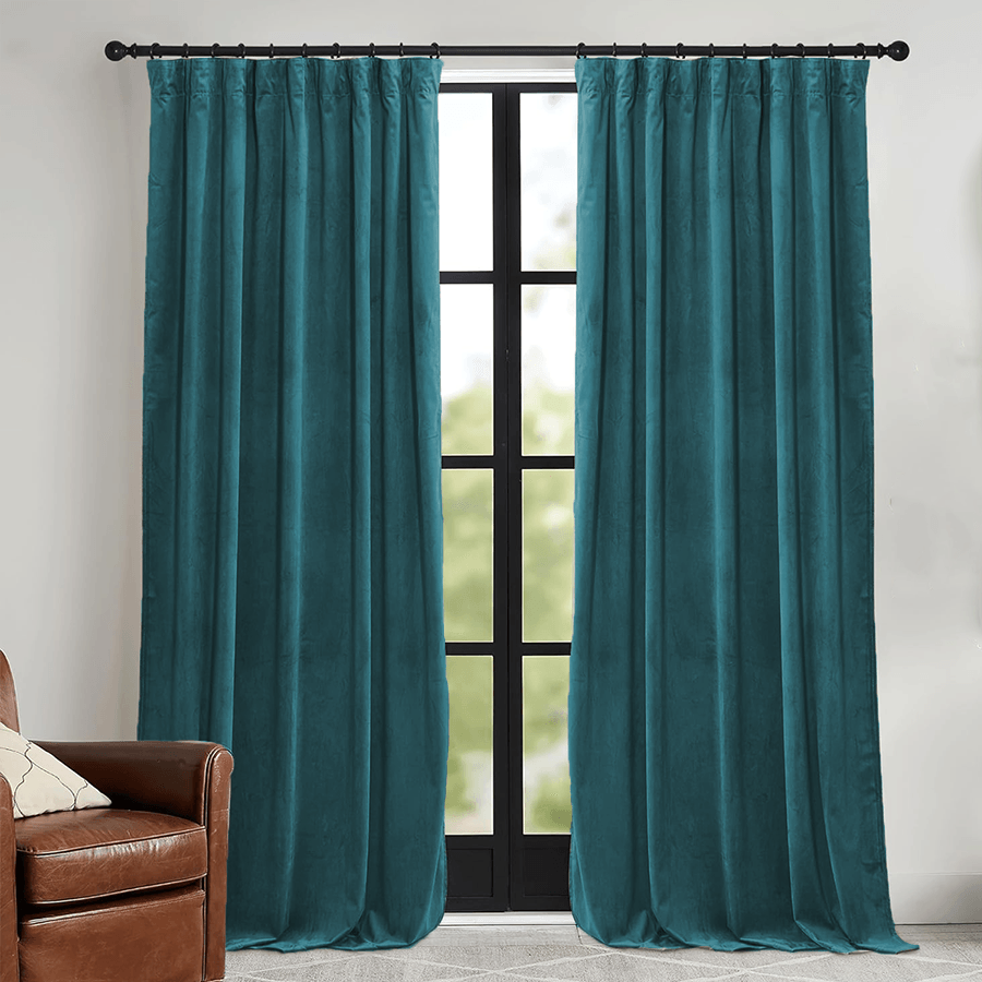 Una Velvet Pleated Curtains - Luxury 100% Blackout Drapery