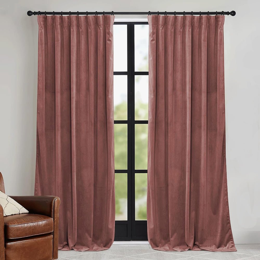 Una Velvet Pleated Curtains - Luxury 100% Blackout Drapery