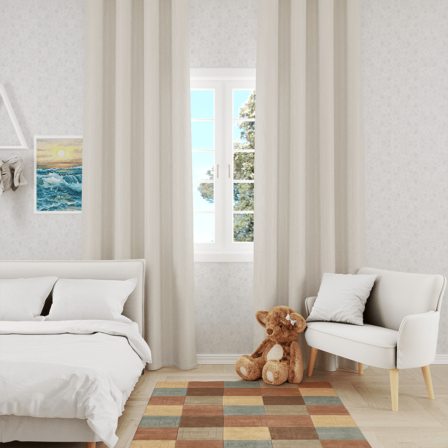 Sandy Beige pleated linen curtains for corridor room-Easylife Curtains