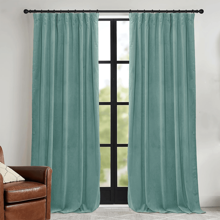 Una Velvet Pleated Curtains - Luxury 100% Blackout Drapery