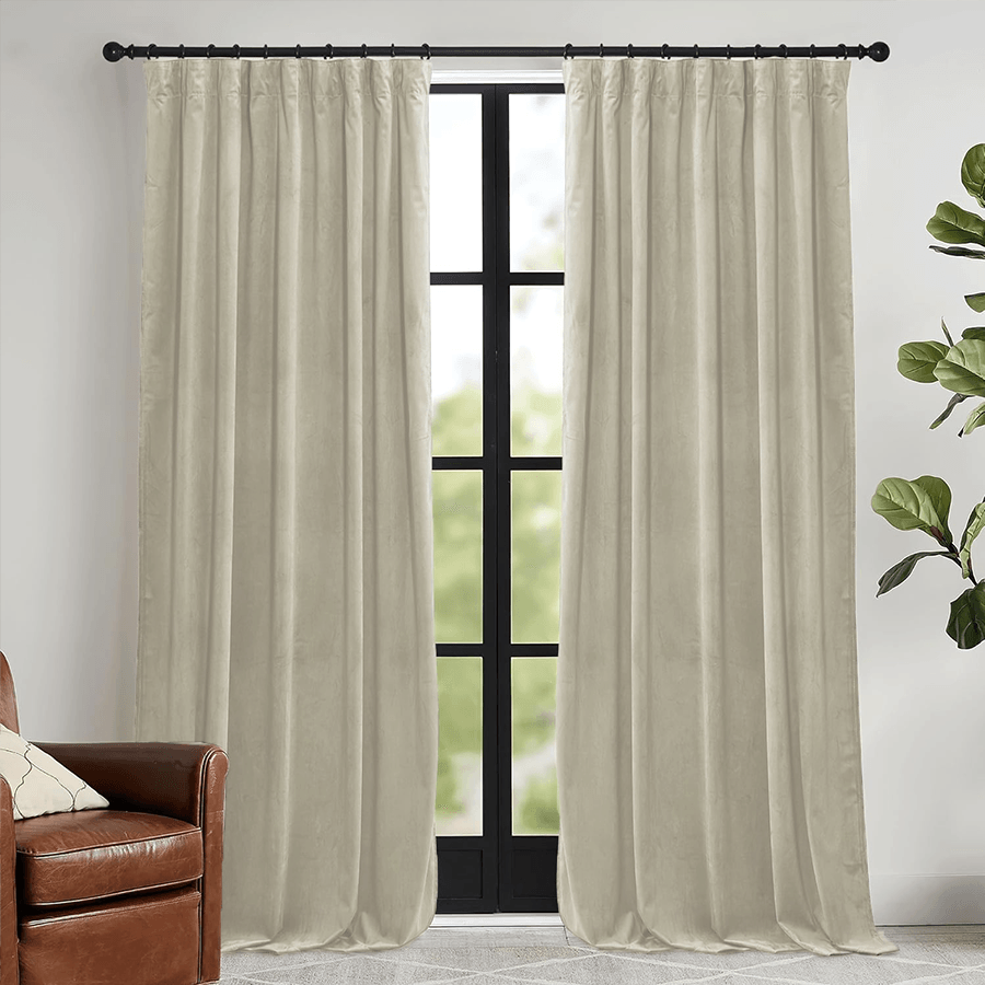 Una Velvet Pleated Curtains - Luxury 100% Blackout Drapery
