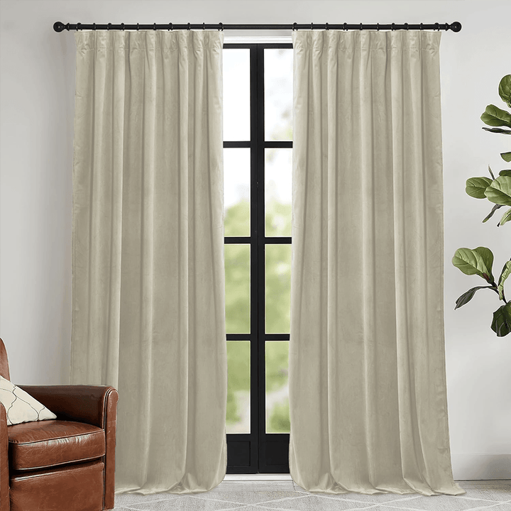 Una Velvet Pleated Curtains - Luxury 100% Blackout Drapery