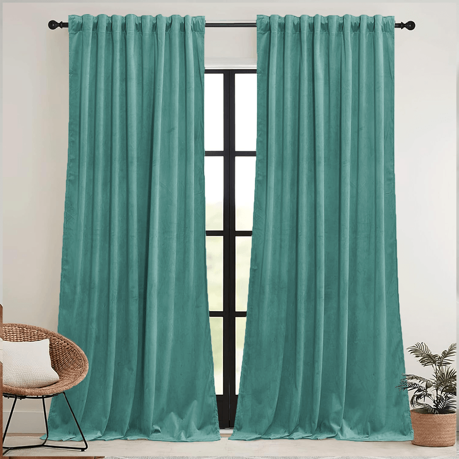 Una Velvet Pleated Curtains - Luxury 100% Blackout Drapery