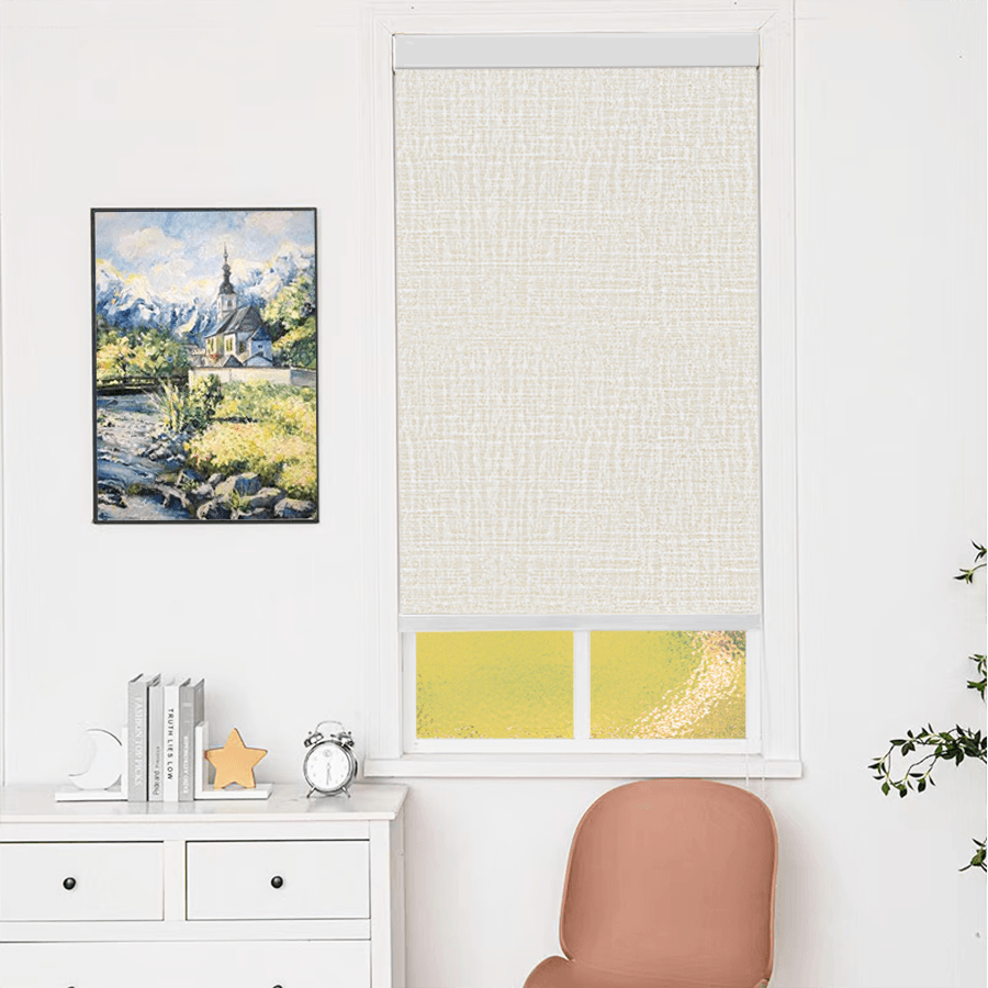 Blackout Roller Shades for Windows Linen Fabric Cordless Roller Blinds