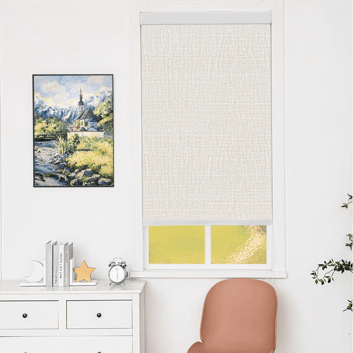 Blackout Roller Shades for Windows Linen Fabric Cordless Roller Blinds