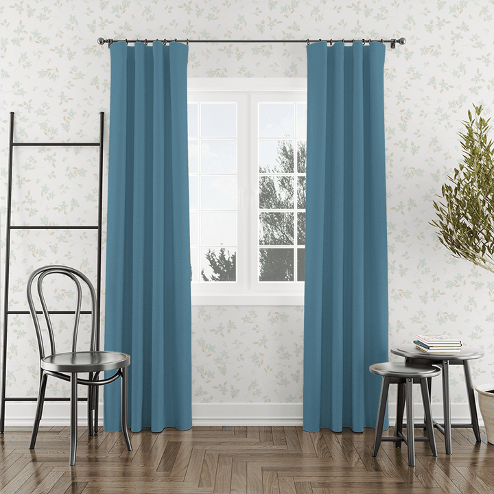 Cornflower Blue Linen curtains for study room-Easylife Curtains