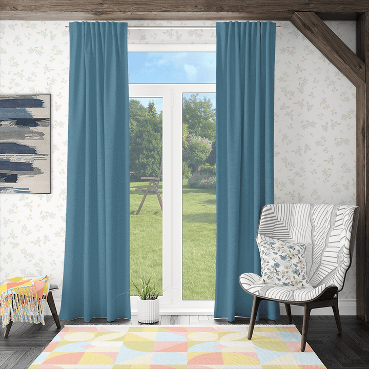 Cornflower Blue Linen curtains-Easylife Curtains