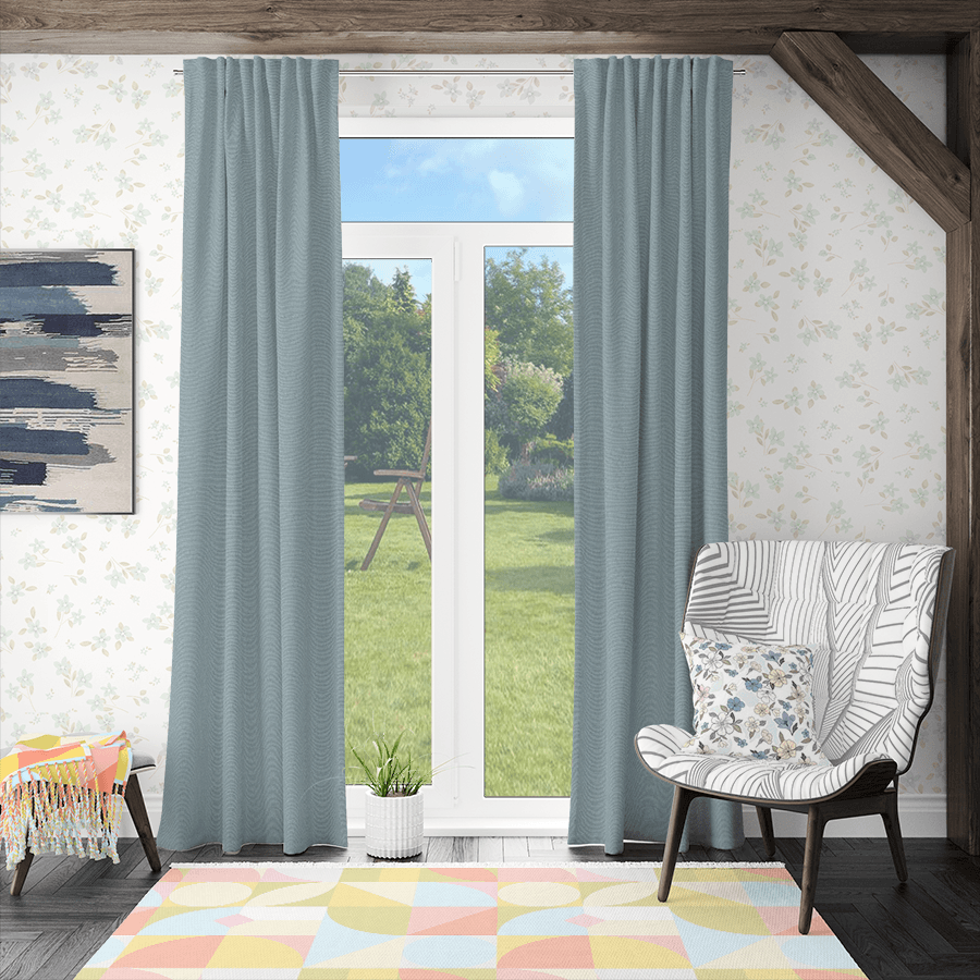 Light Steel Blue linen curtans for study room-Easylife Curtains