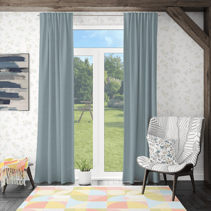 Light Steel Blue linen curtans for study room-Easylife Curtains