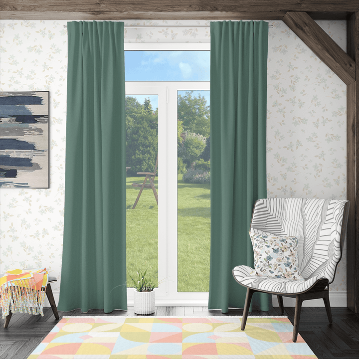 Medium Sea Green linen curtains-Easylife Curtains