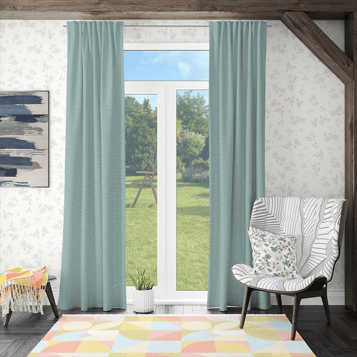 Blue green linen curtins for lounge room-Easyife Curtains