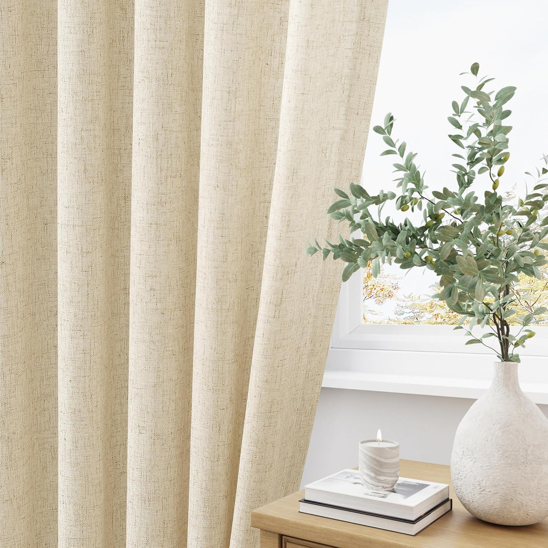 peach white linen curtain drapes for bedroom-Easylife Curtains