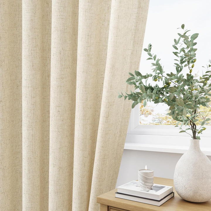 peach white linen curtain drapes for bedroom-Easylife Curtains