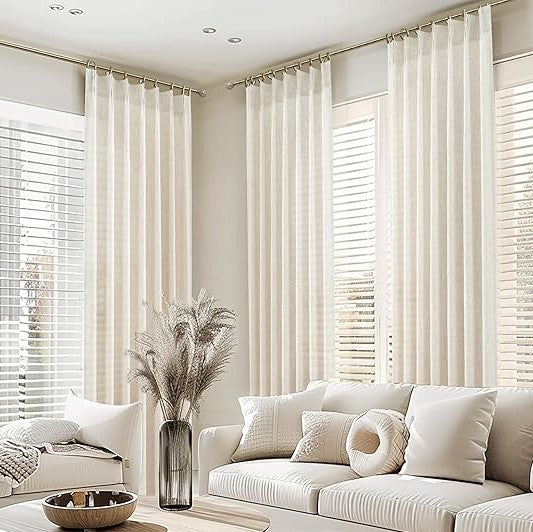 Ivory white linen curtains for living room-Easylife Curtains
